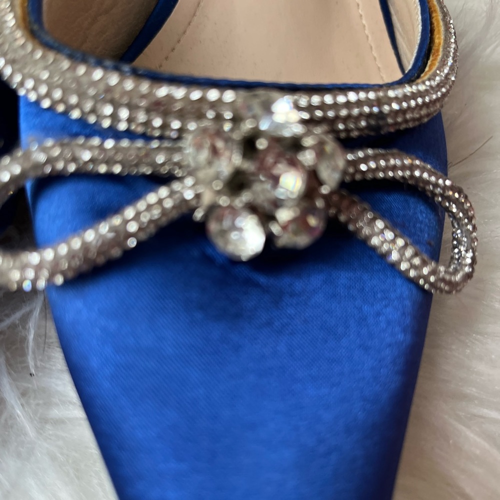 NEW Miulamiula royal blue satin kitten toe pumps w/ rhinestones SZ 7